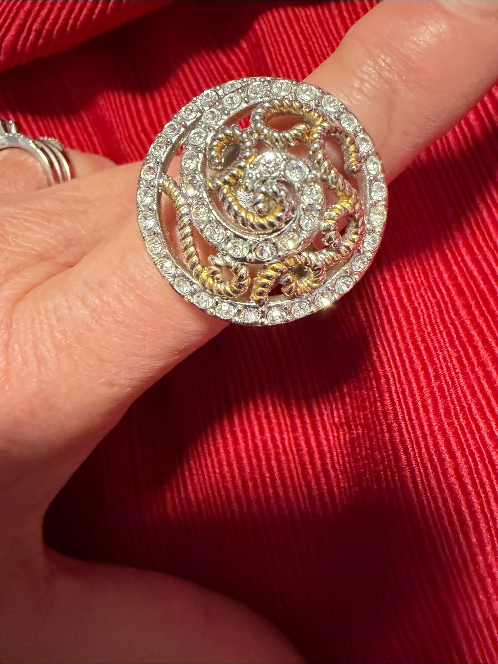 Park Lane Two-Tone Crystal Swirl Statement Ring Size 8 New